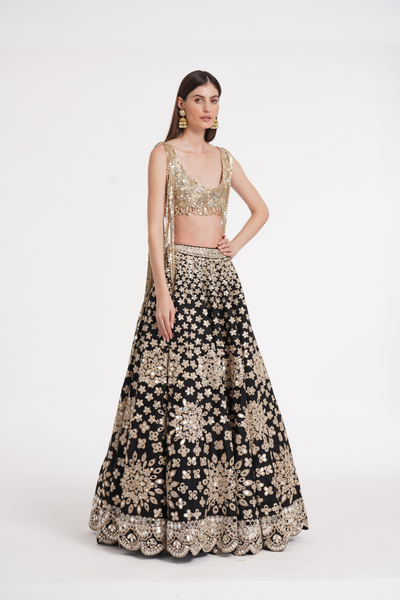 Matte black fringes blouse skirt set - The Grand Trunk