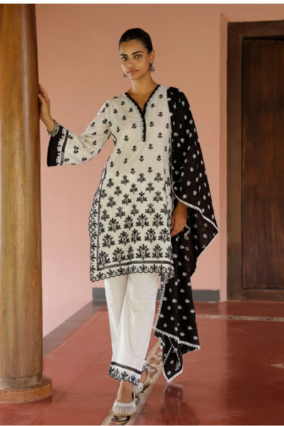 Mulmul Cotton Rith White Kurta With Mulmul Cotton Rith White Pant - The Grand Trunk