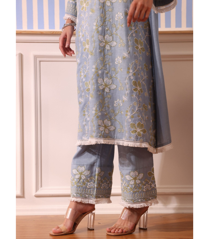 Mulmul Linen Vania Pink Kurta With Mulmul Linen Vania Pink Pant