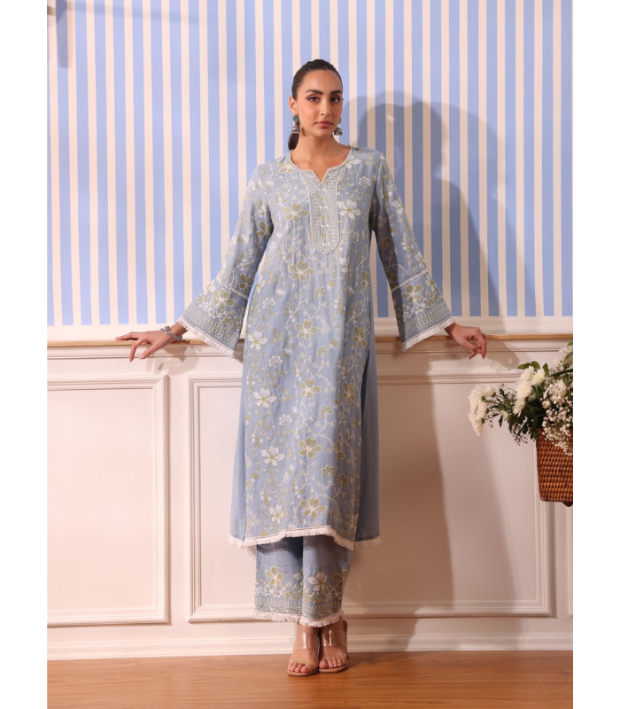 Mulmul Linen Vania Pink Kurta With Mulmul Linen Vania Pink Pant