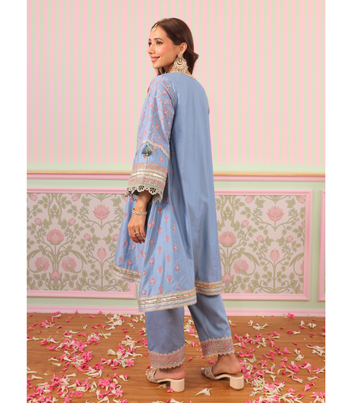 Mulmul Pima Satin Bandhan Red Kurta With Mulmul Pima Satin Bandhan Red Pant