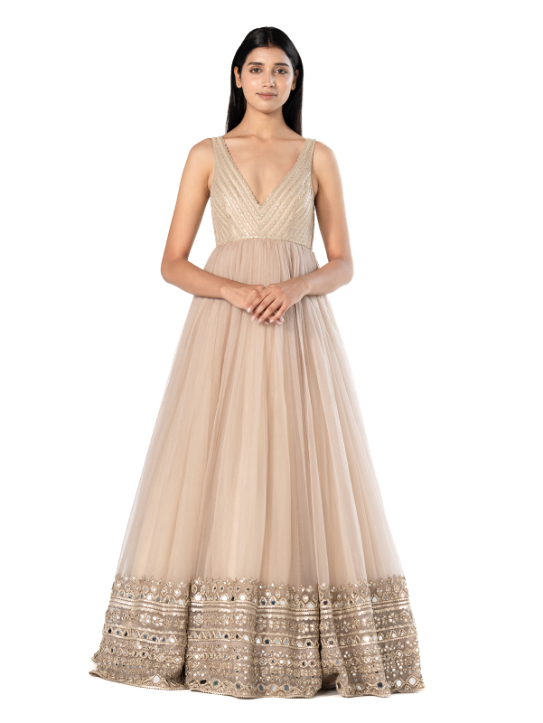 Abhinav Mishra Beige anarkali set