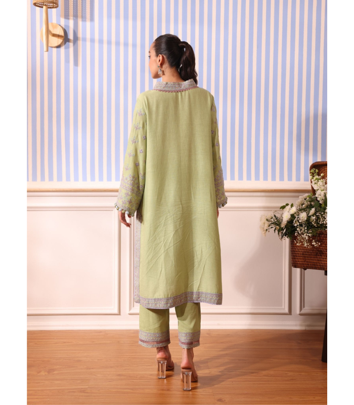 Mulmul Linen Shileh Pink Kurta With Mulmul Linen Shileh Pink Pant