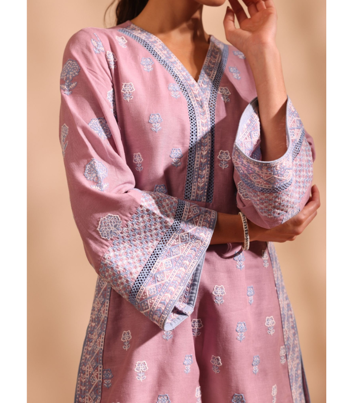 Mulmul Linen Pema Lilac kurta With Mulmul Linen Pema Lilac Pant