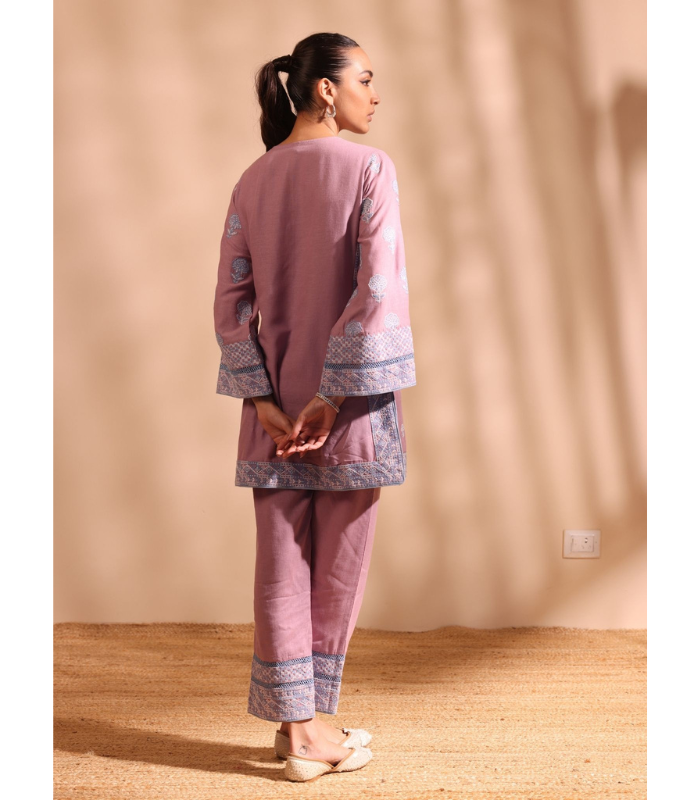 Mulmul Linen Pema Lilac kurta With Mulmul Linen Pema Lilac Pant