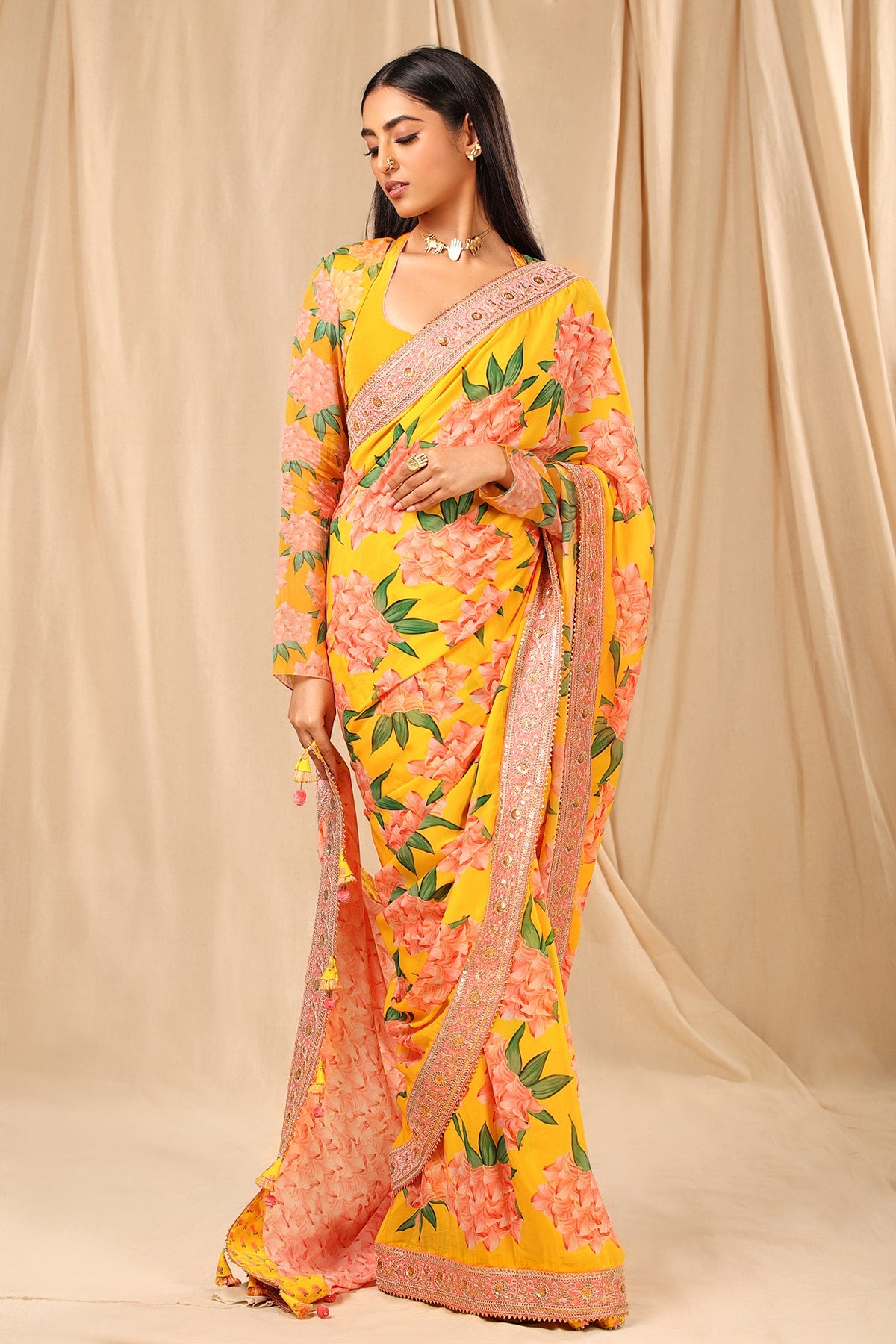 Yellow Candy Swirl Saree - The Grand Trunk