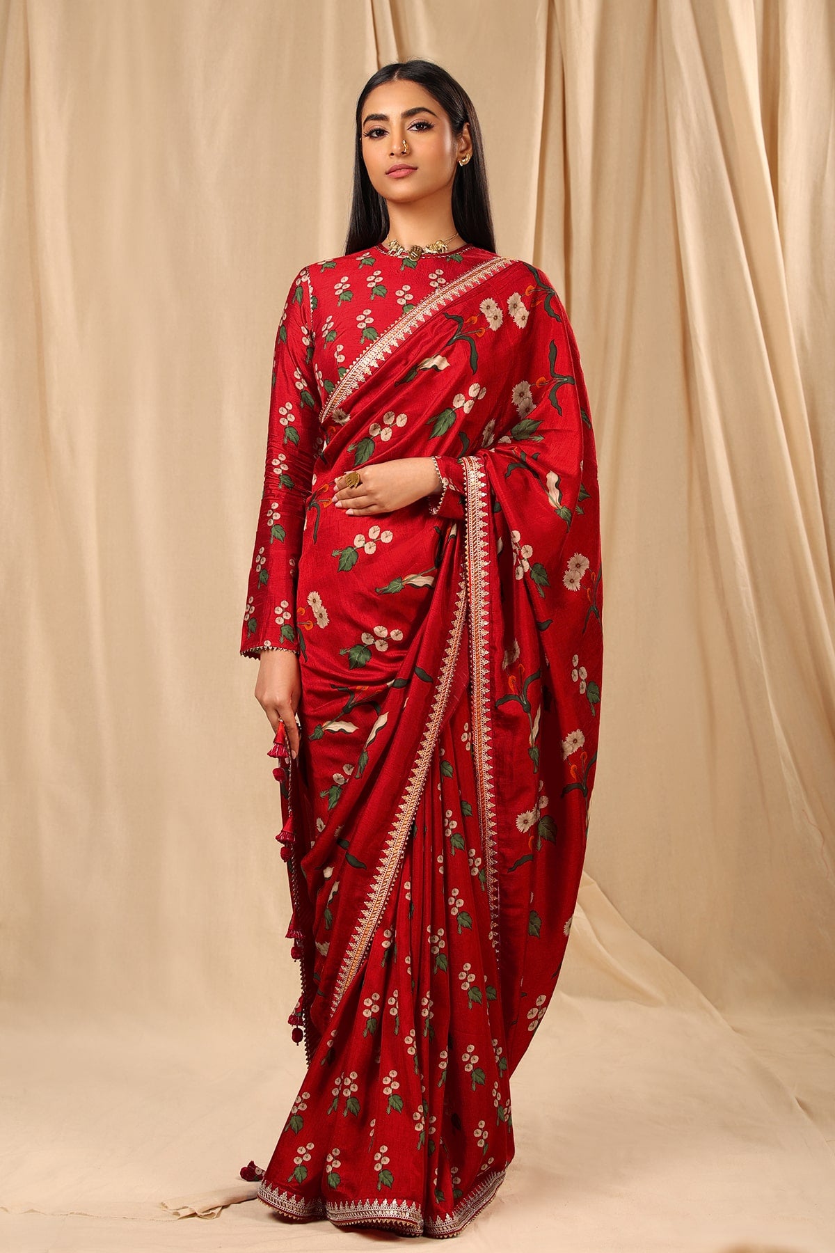 Red Spring Blossom Saree - The Grand Trunk