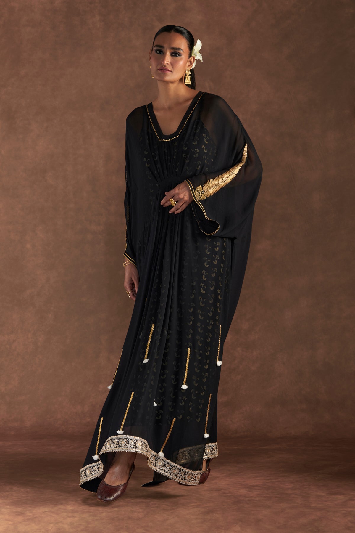 "Masaba Gupta black gota embroidered kaftan with slip " - The Grand Trunk