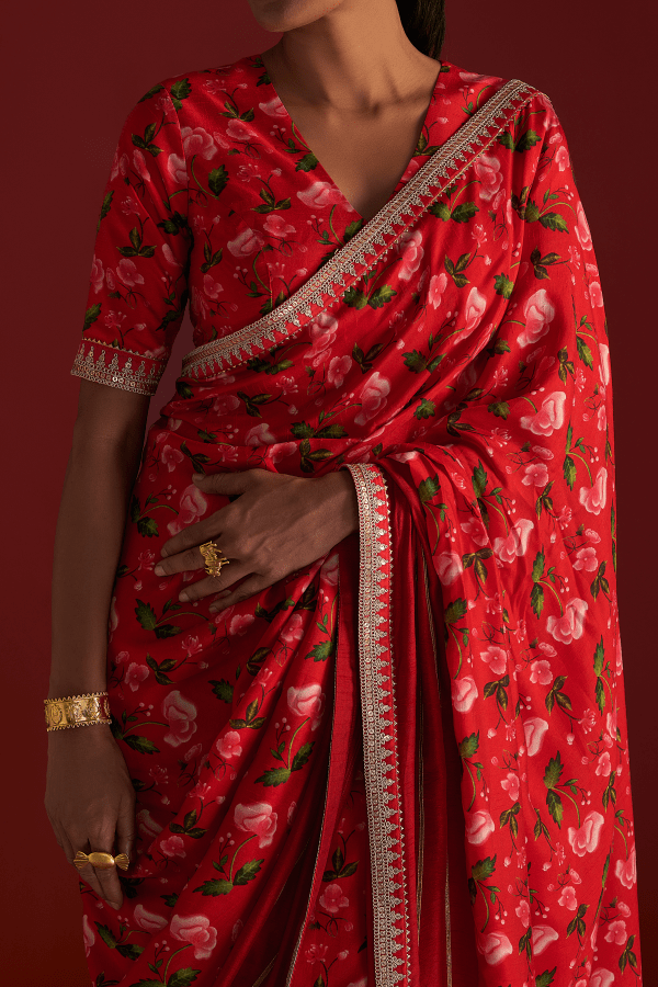 Red Rain Lily Saree - The Grand Trunk