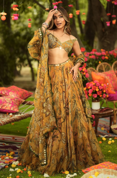 NAUSHEEN - Off Shoulder Embroidered Mm Logo Blouse With Lehenga And Dupatta