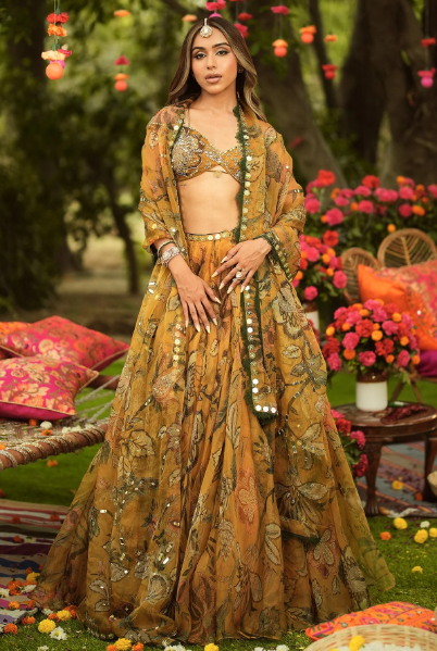 NAUSHEEN - Off Shoulder Embroidered Mm Logo Blouse With Lehenga And Dupatta