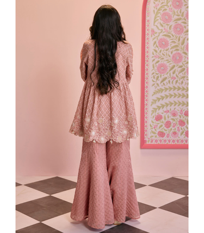 Mulmul Banarsi Ghunghroo Purple Top With Mulmul Banarsi Ghunghroo Purple Sharara