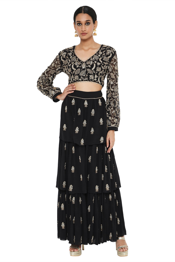 Payal Singhal Embroidered Choli With Layered Sharara