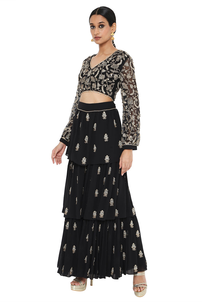 Payal Singhal Embroidered Choli With Layered Sharara