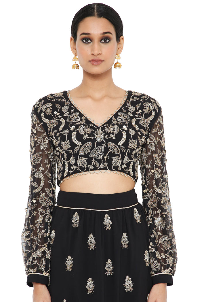 Payal Singhal Embroidered Choli With Layered Sharara