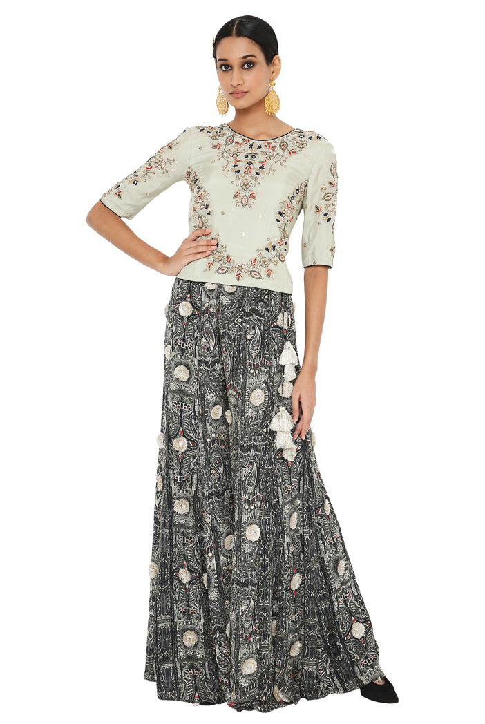 Payal Singhal  Mukaish  Embroidered Choli With Printed  Embroidered Sharara