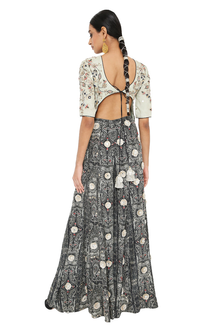 Payal Singhal  Mukaish  Embroidered Choli With Printed  Embroidered Sharara