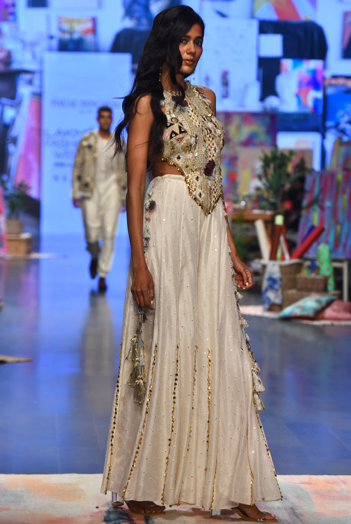 Off white georgette embroidered choli with abla silk sharara. - The Grand Trunk