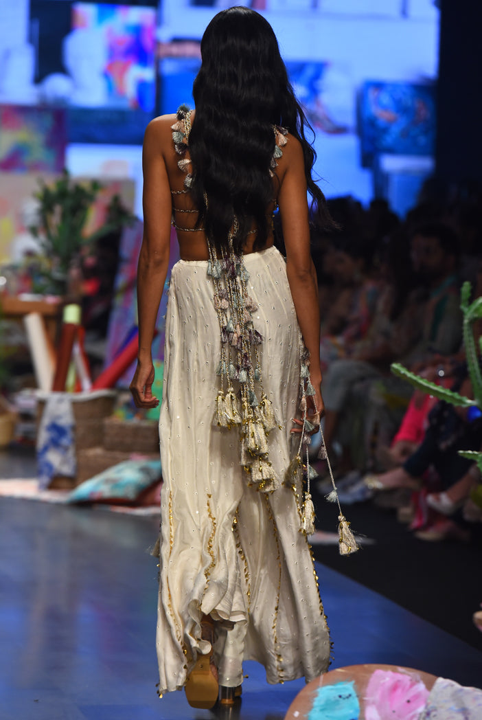 Off white georgette embroidered choli with abla silk sharara. - The Grand Trunk