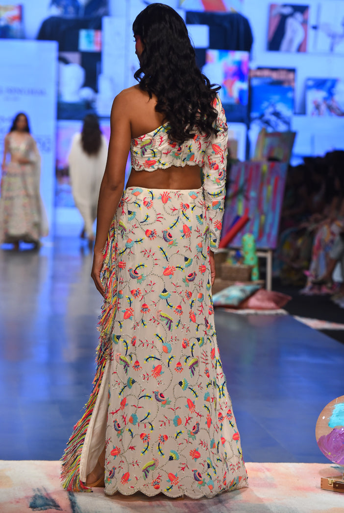 Stone Georgette Embroidered Top Skirt