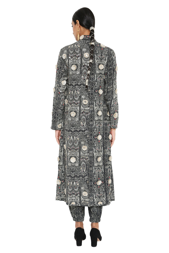 Payal Singhal Printed Long Blazer Jacket With Camisole And Jogger Pants