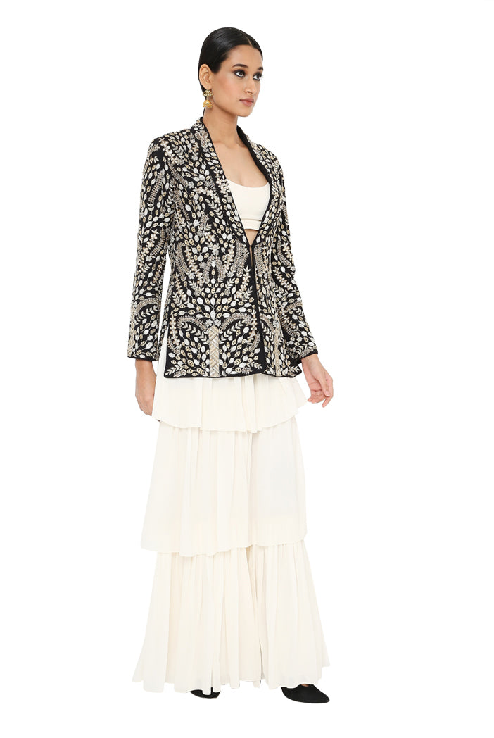 Payal Singhal Embroidered Jacket With A Bustier And Frill Sharara