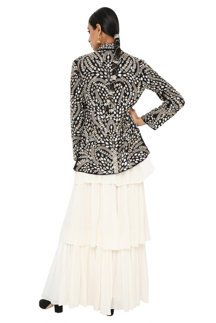 Payal Singhal Embroidered Jacket With A Bustier And Frill Sharara