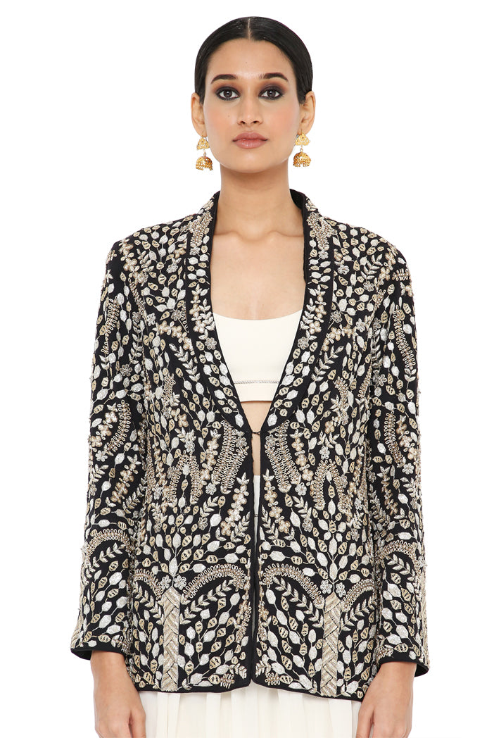 Payal Singhal Embroidered Jacket With A Bustier And Frill Sharara