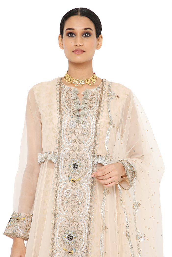 Payal Singhal Embroidered Anarkali With Pallazo And Net Embroidered Dupatta - The Grand Trunk