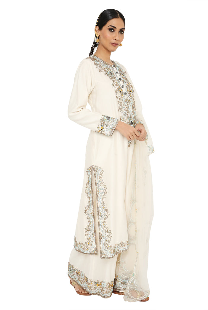 Payal Singhal  Embroidered Kurta With Palazzo And Dupatta - The Grand Trunk