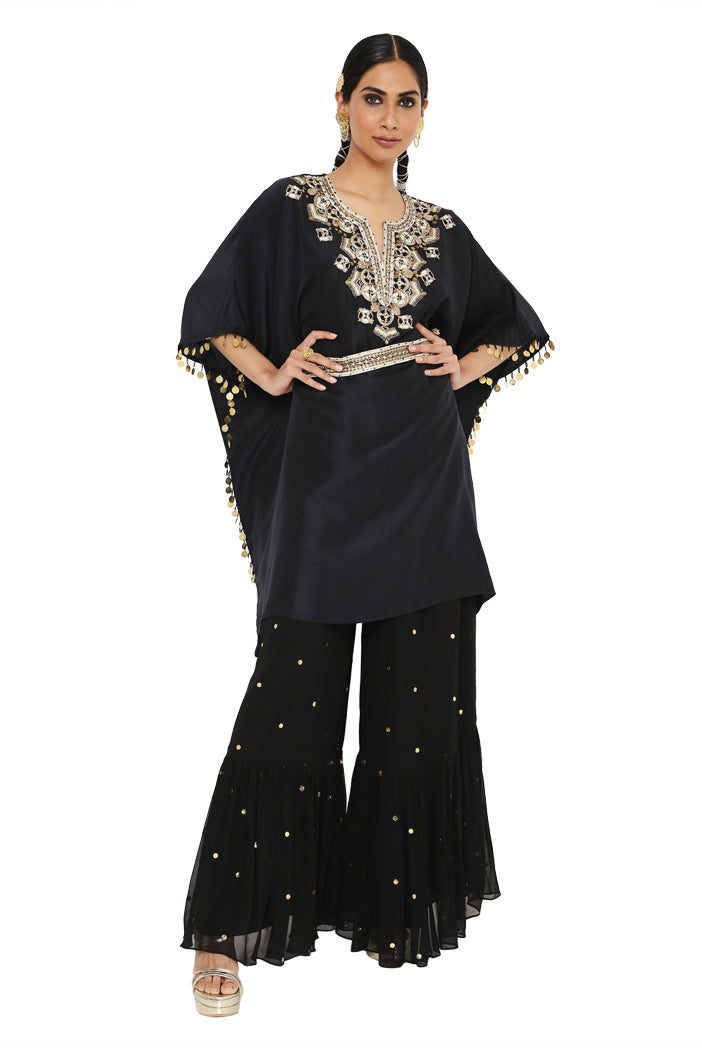 Payal Singhal Embroidered Kaftan With Sharara And Embroidered Belt