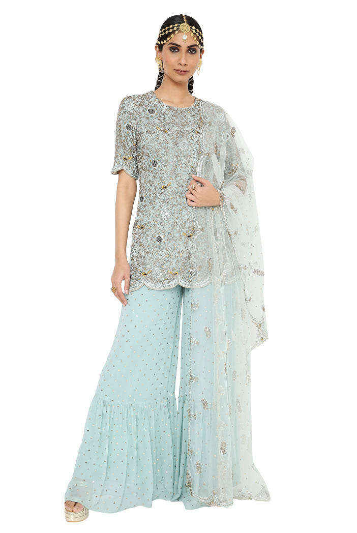 Payal Singhal Embroidered Kurta With Dot Mukaish Georgette Sharara And Dot Mukaish Net Dupatta 1