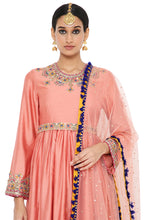 Load image into Gallery viewer, Tahira Coral Colour Embroidered Short Anarkali With Palazzo And Dupatta - The Grand Trunk