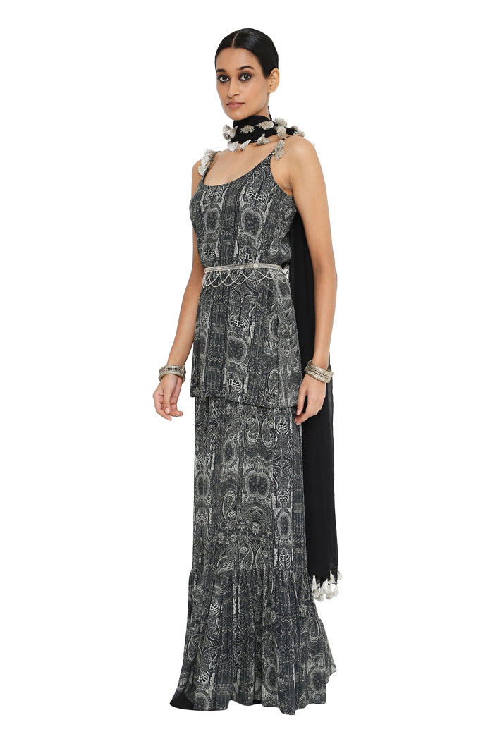 Payal Singhal Printed Kurta With Frill Sharara And Dupatta