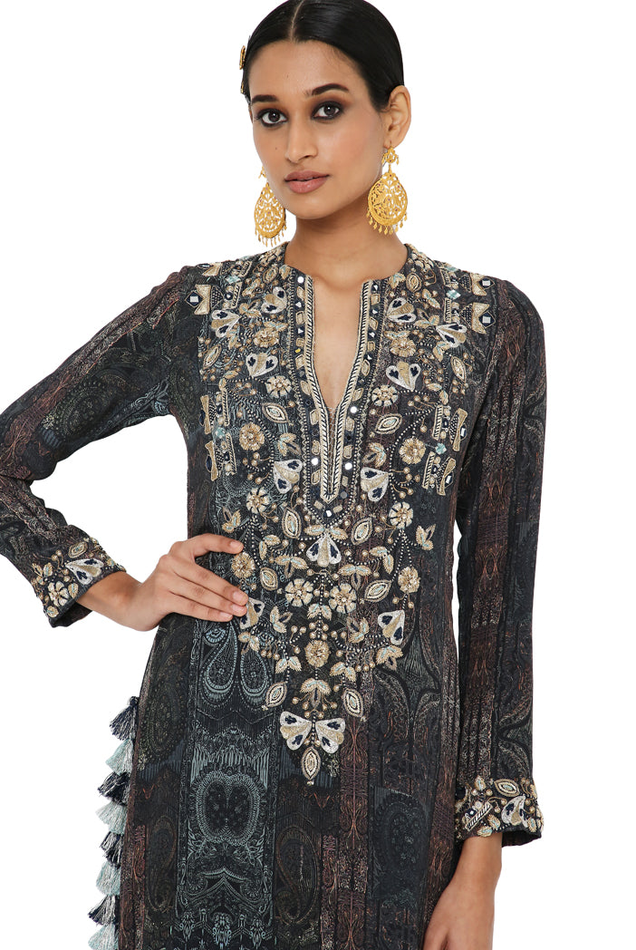 Payal Singhal Printed Embroidered Backless Kurta With Sharara