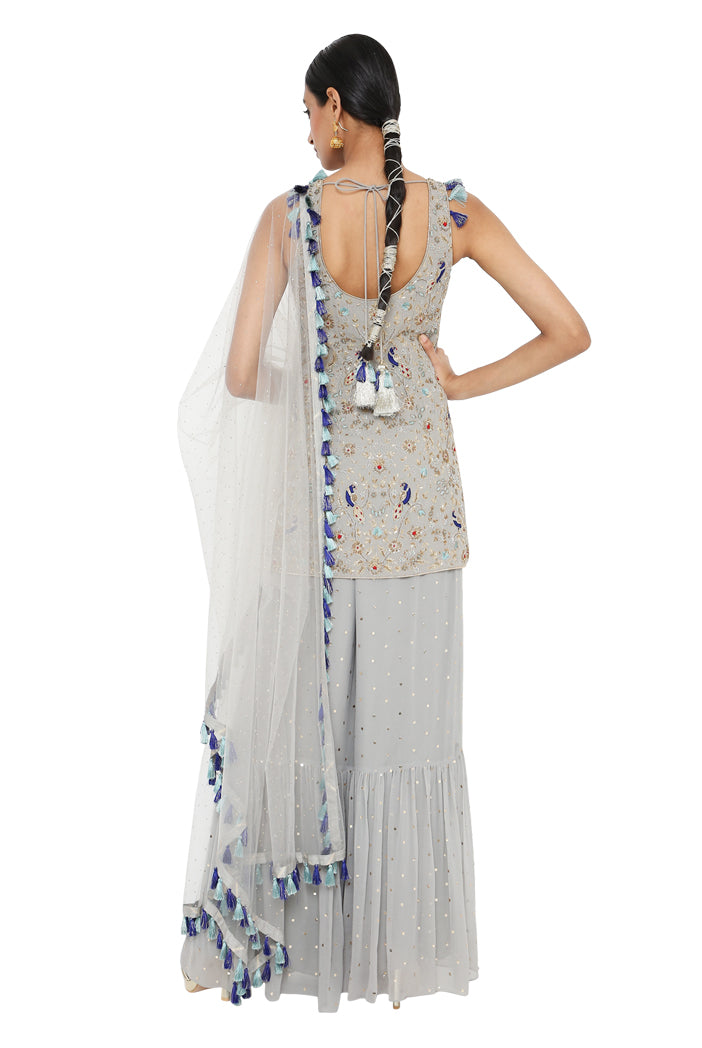 Payal Singhal Embroidered Kurta With Dot Mukaish Georgette Sharara And Dot Mukaish Net Dupatta