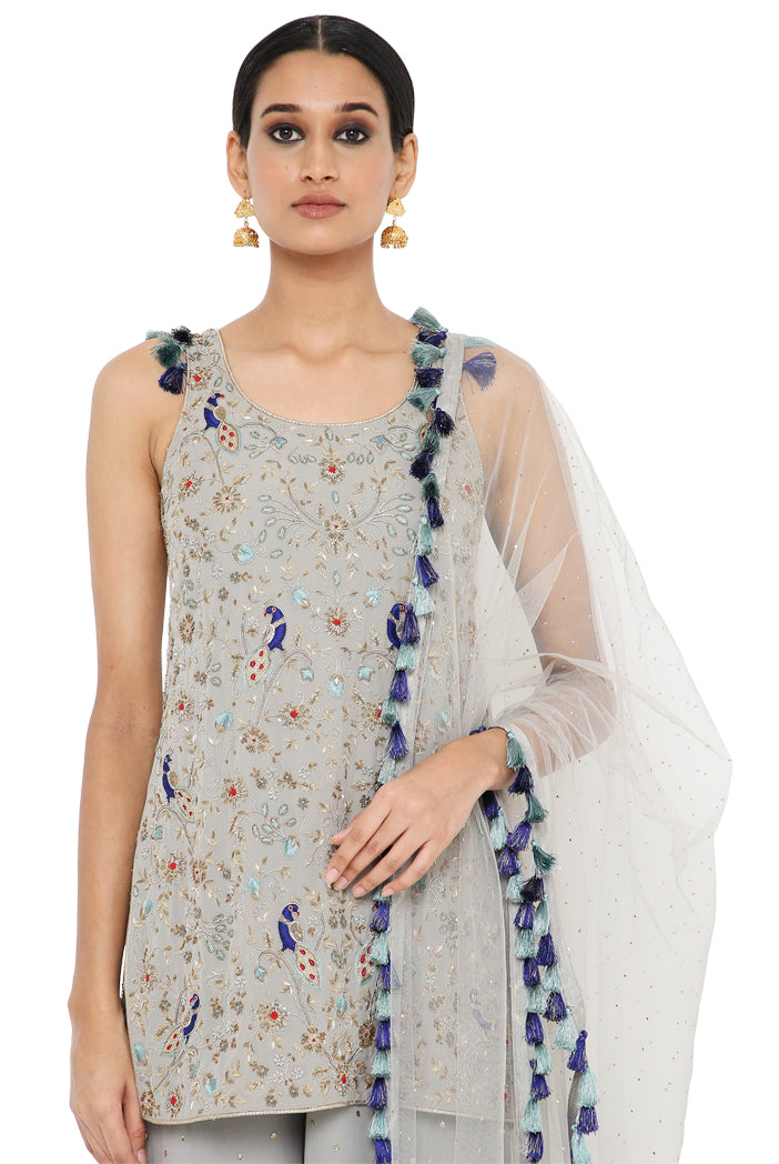 Payal Singhal Embroidered Kurta With Dot Mukaish Georgette Sharara And Dot Mukaish Net Dupatta