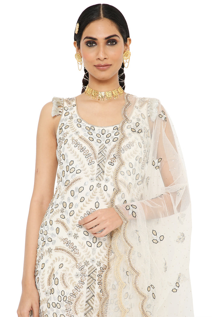 Payal Singhal  Embroidered Kurta With Sharara And Net Dupatta - The Grand Trunk