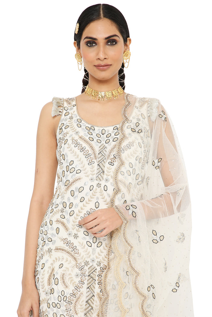 Payal Singhal  Embroidered Kurta With Sharara And Net Dupatta
