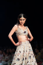 Load image into Gallery viewer, Off white georgette embroidered choli &amp; lehenga with mukaish organza dupatta. - The Grand Trunk