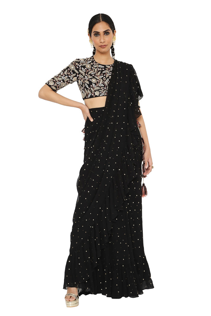 Payal Singhal Embroidered Choli With Frill Saree - The Grand Trunk