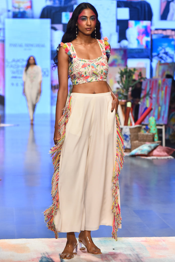 Stone Georgette Embroidered Bustier With Plain Georgette Cropped Culotte Pants