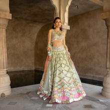Load image into Gallery viewer, Abhinav Mishra Hand embroidered blouse with multicolour patch work lehenga - The Grand Trunk