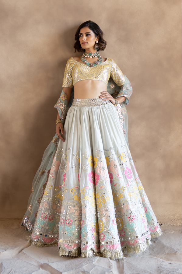 Abhinav Mishra Pastel Patch Work Lehenga