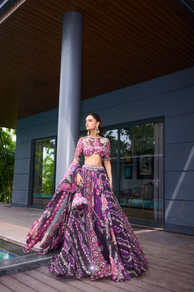 Tahira Embroidered Multi Panelled Lehenga with Blouse and Heavy Odhani - The Grand Trunk