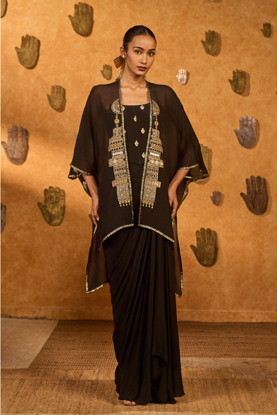 BLACK HEARTBEAT DRAPED CORSET SET - The Grand Trunk