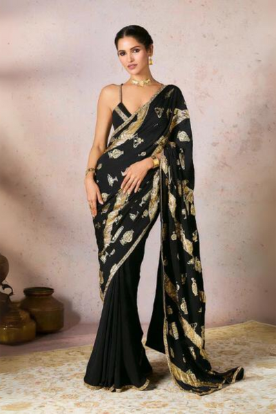 Black Potters Touch Gota Saree - The Grand Trunk