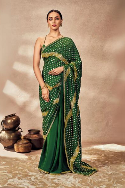Green Palmscape Gota Saree - The Grand Trunk