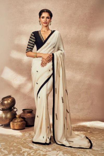 Ivory Coin Work Saree - The Grand Trunk