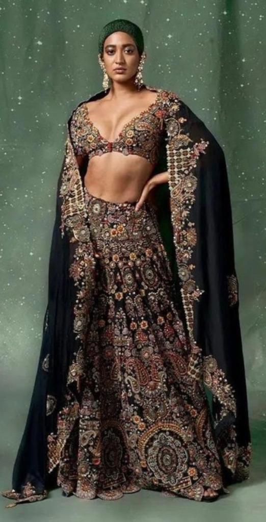 Anamika Khanna Black Organza Lehenga